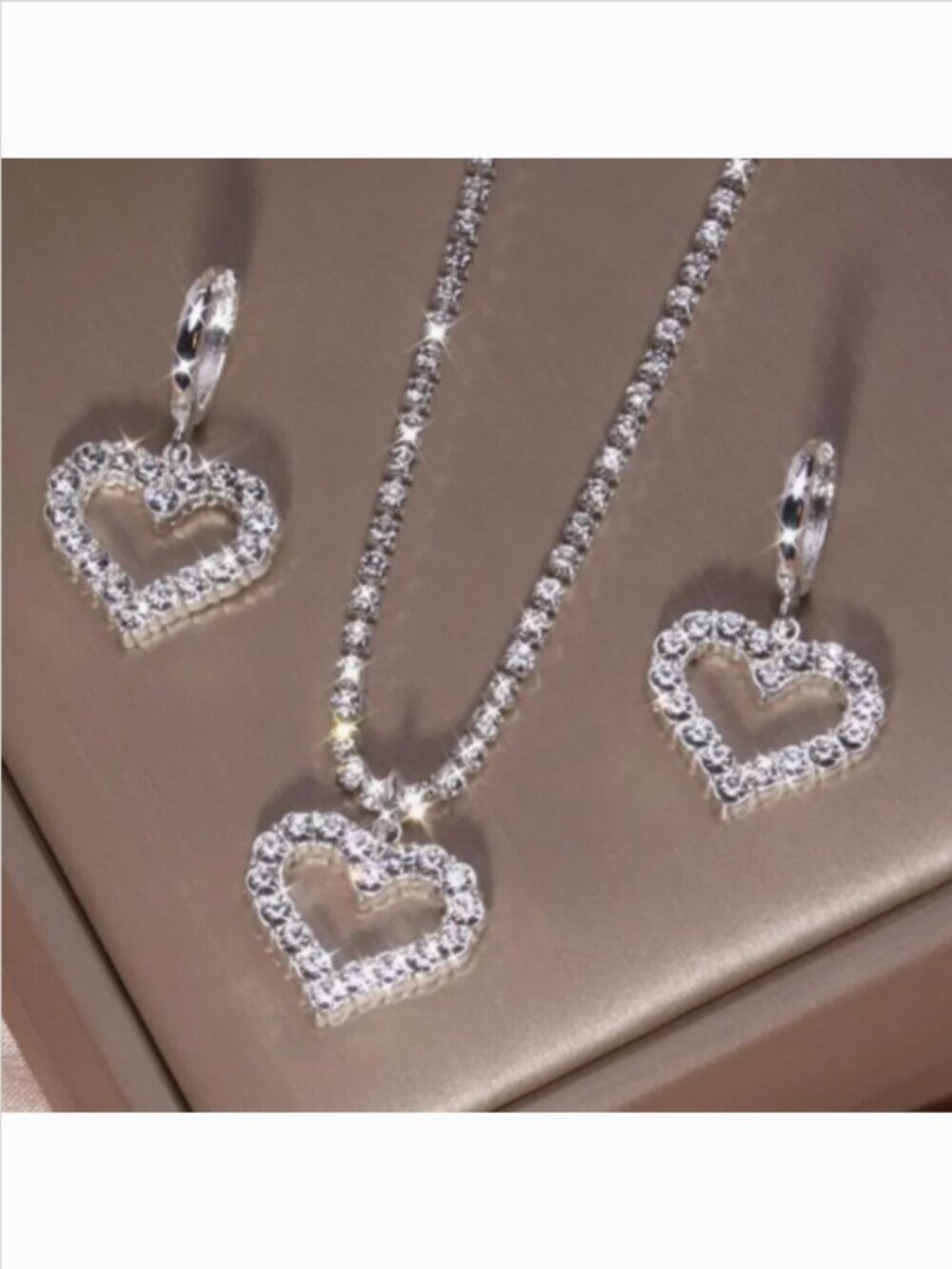 NEW Silver CZ Heart Necklace & Earrings Set – Dainty Sparkle Jewelry Set